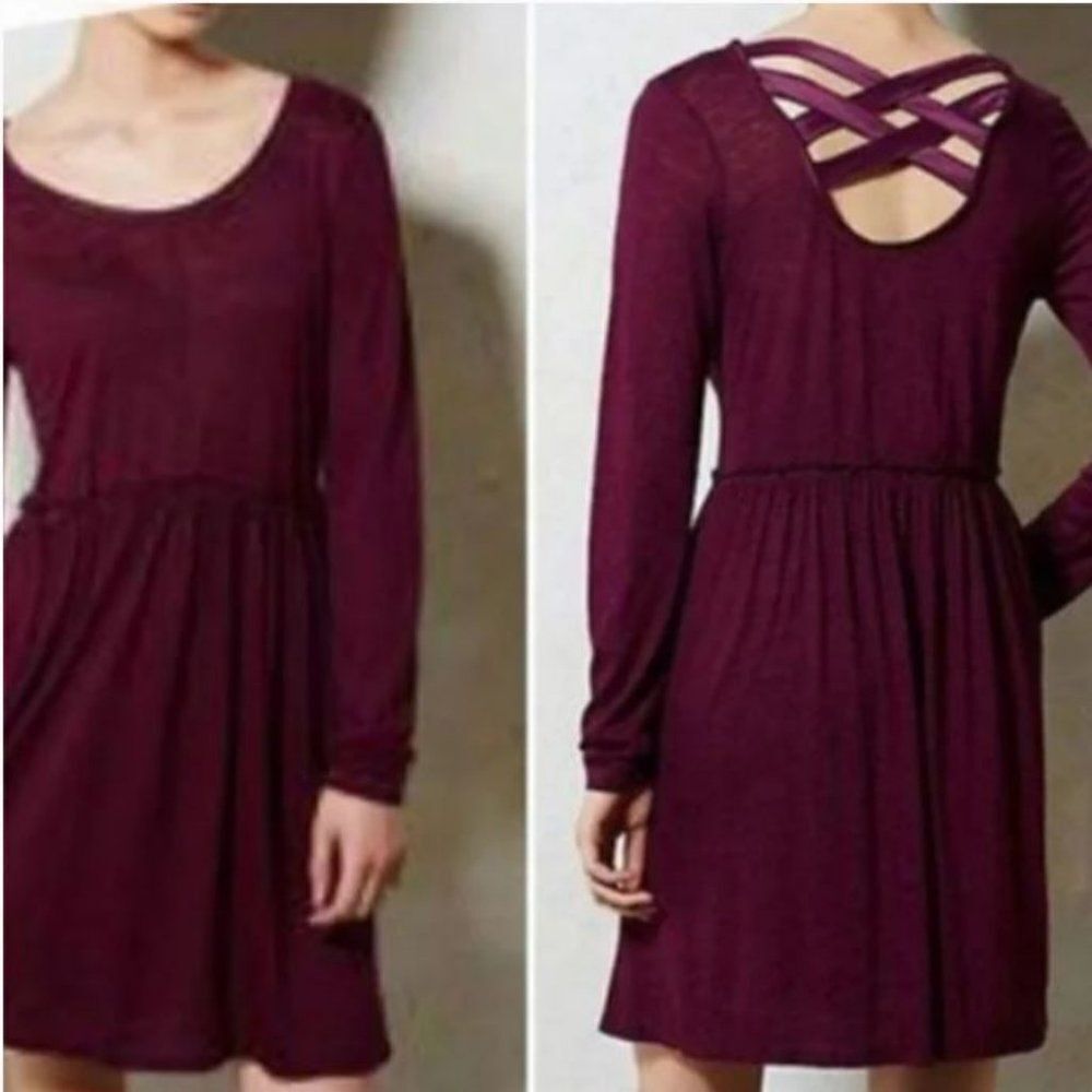 Anthropologie E by Eloise Plum Purple Criss Cross Dress Knit Long Sleeve